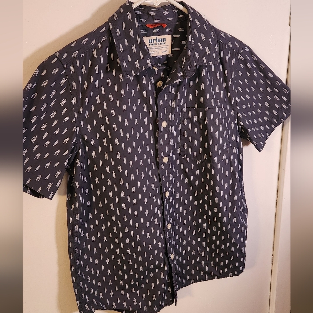 Urban Pupelibe Boys Button Down Shirt in Navy And White Pattern